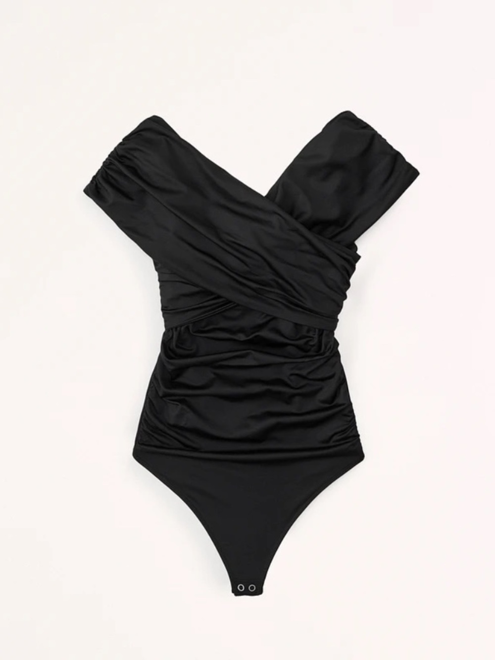 Abercrombie & Fitch Soft A&F Black Off Shoulder Ruched Bodysuit